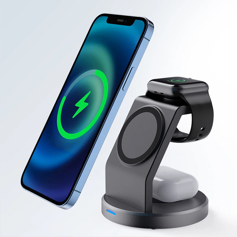 Wireless Charger 3 In 1 - 3-in-1 kabelloser Ladeständer, Handyhalter für iPhone
